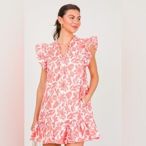 Michelle Mcdowell Abby Dress in Orange White Floral Cotton Pockets